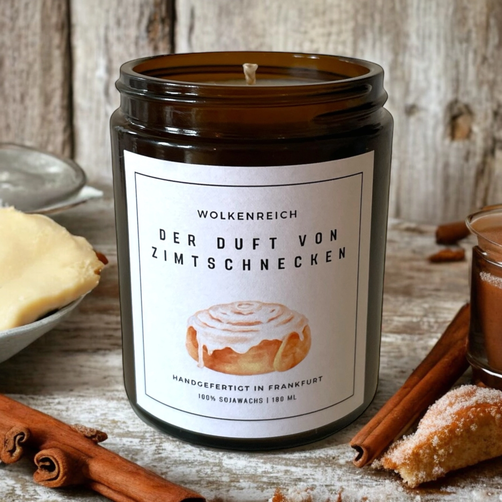 Duftkerze "Der Duft von Zimtschnecken" im Glas, 180 ml