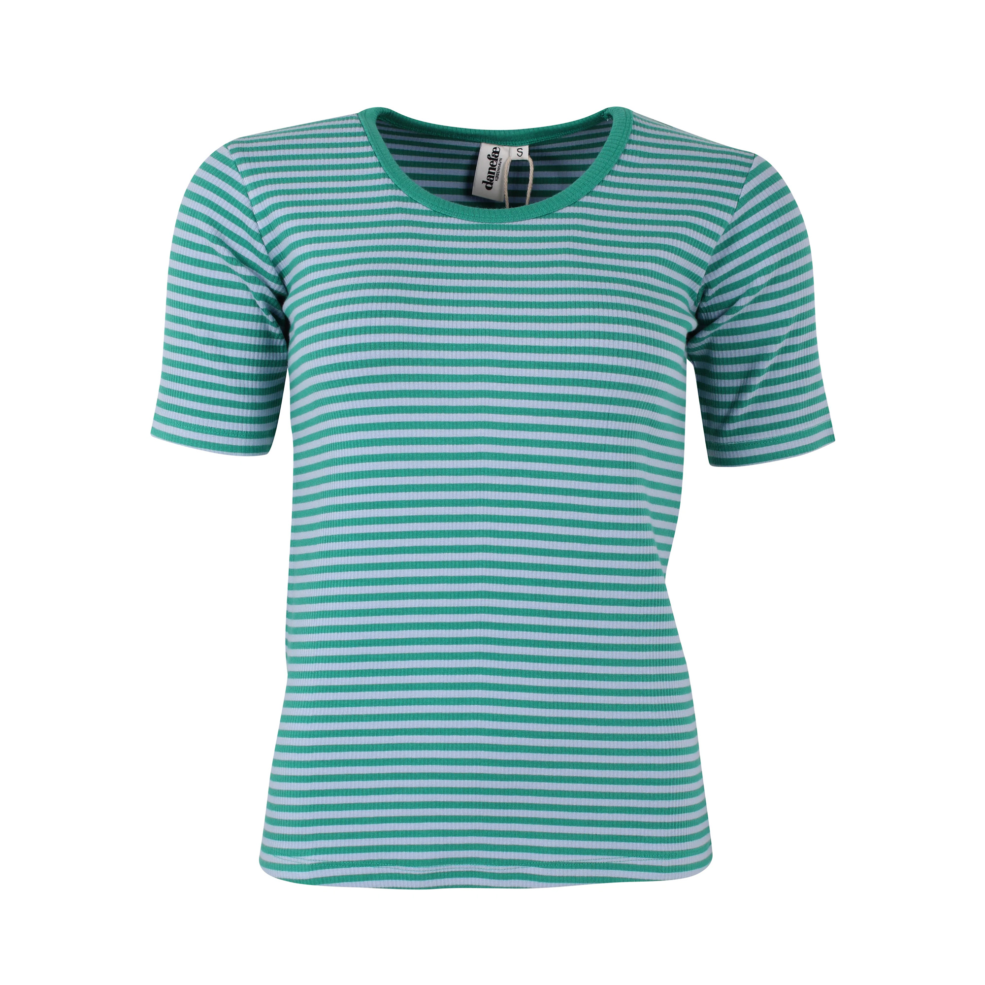 % Danefae Danerolemodel Ribbing Tee Cold Sky/Teal Lake, T-Shirt gerippt, Streifen