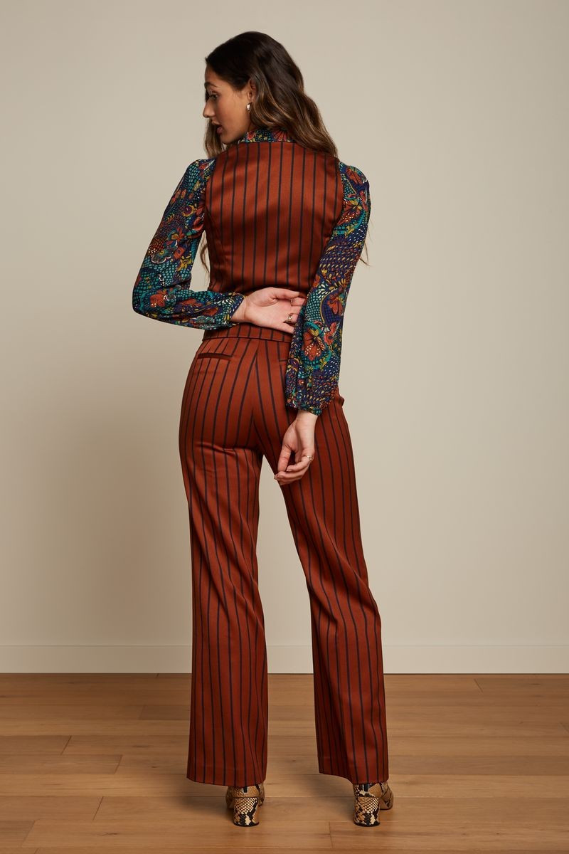 King Louie Marcie Bianca Gilet Cubano Stripe, Farbe: Patina Brown, Weste King Louie Marcie Bianca Gilet Cubano Stripe, Farbe: Patina Brown, Weste