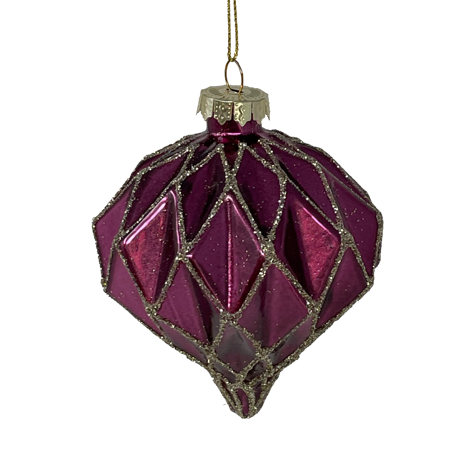 Weihnachtskugel aubergine mit Goldgitzer, Zwiebel ca. 8 cm von Goodwill 