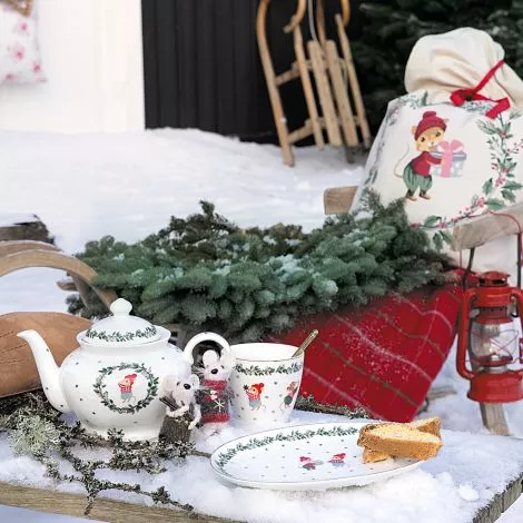 Greengate Papierservietten Joanni white, Weihnachtsmäuse & Teekanne