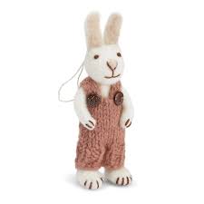 Gry & Sif Häsle weiß mit rosa Latzhose aus Filz,  ca. 13 cm