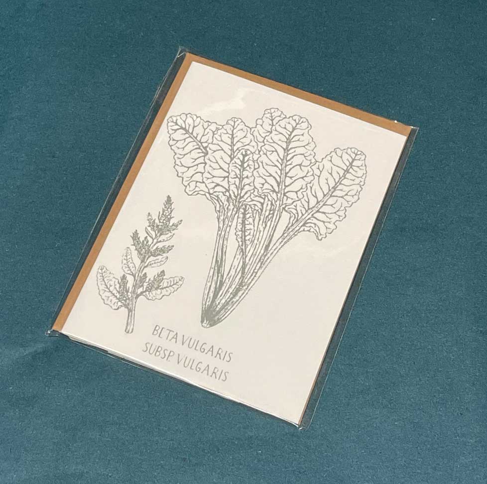 Dorothee Lehnen Briefkarte kl "Mangold", handgedruckt 