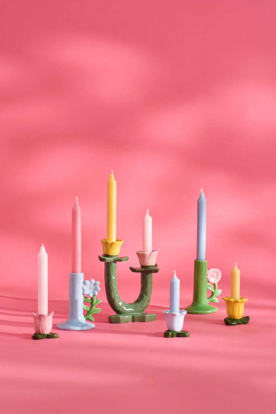 Kerzenhalter grün mit hellrosa Blume, für 2,2 cm Kerze