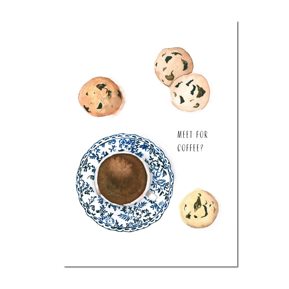 Leo la Douce Postkarte – MEET FOR COFFEE von Leo la Douce, Kaffee, Kekse