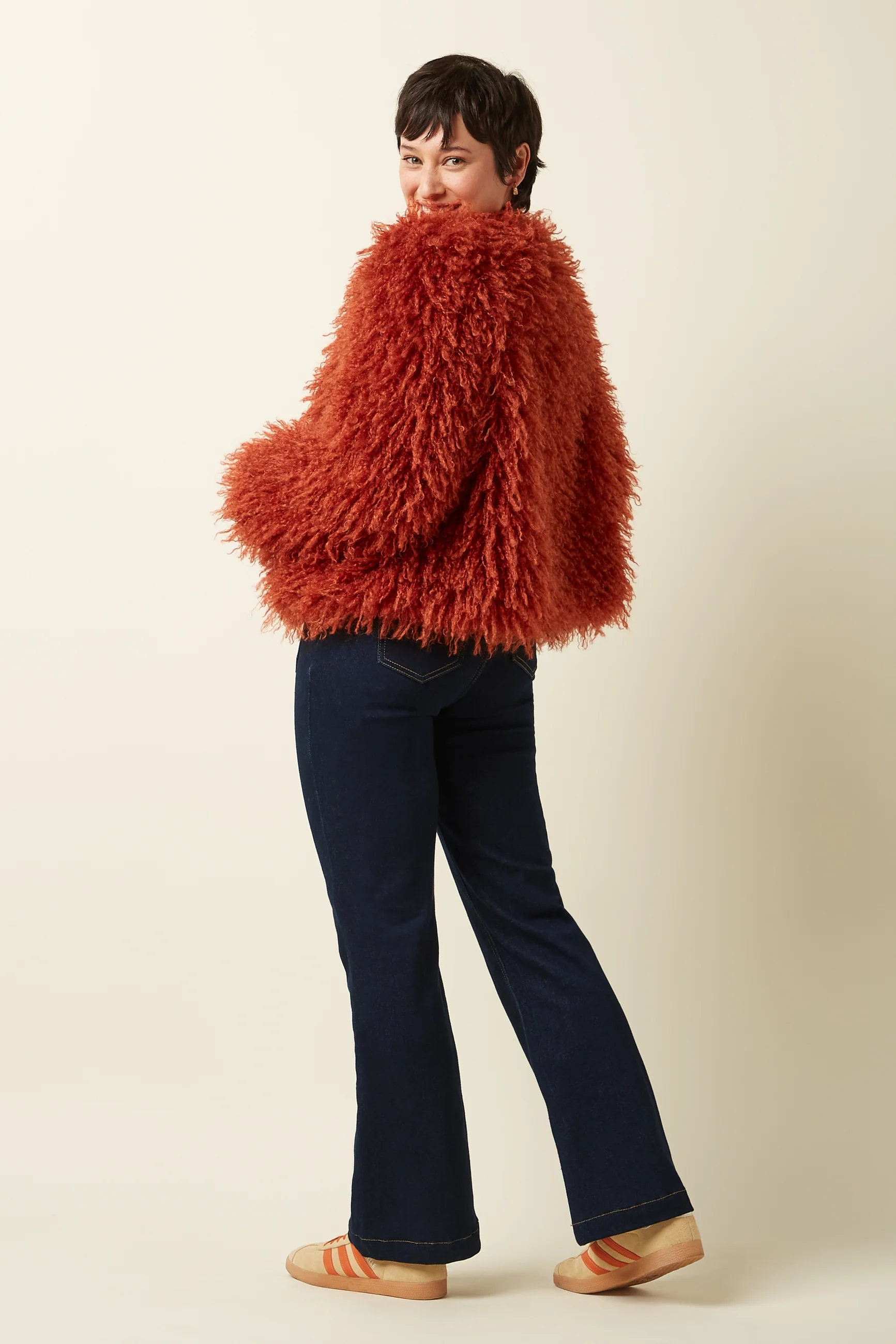% King Louie Jacke Paloma Coat Empire, Farbe Rio Red - Empire, Felljacke, Kunstfell 