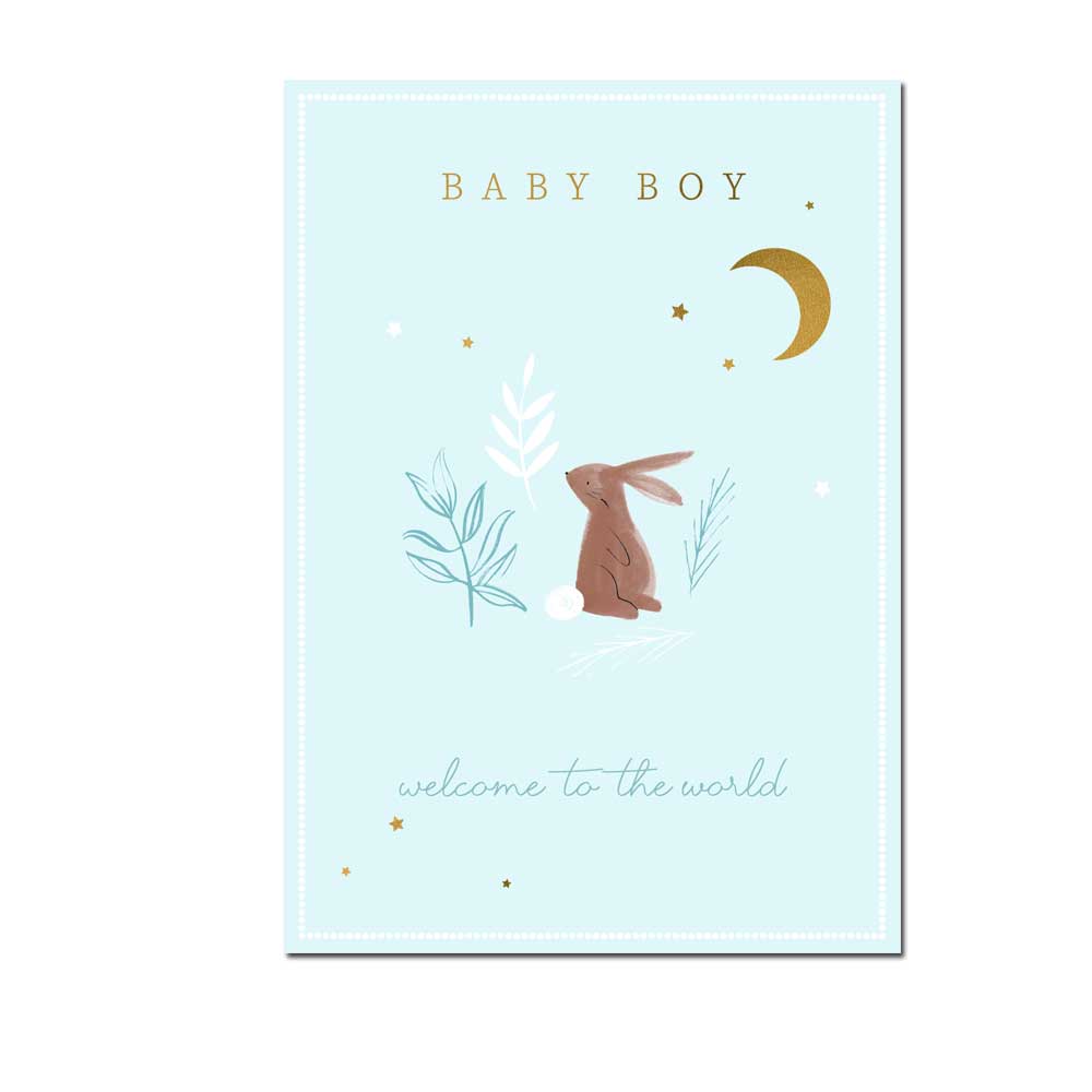 Doppelkarte zur Geburt " Baby Boy" Hase  von The Art Fille