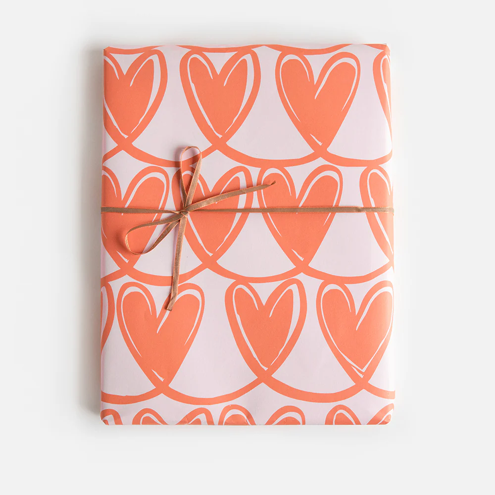 Geschenkpapier Caroline Gardner Pink/Orange Looped Hearts , ca.  50 x 70 cm, Herzen, Hochzeit