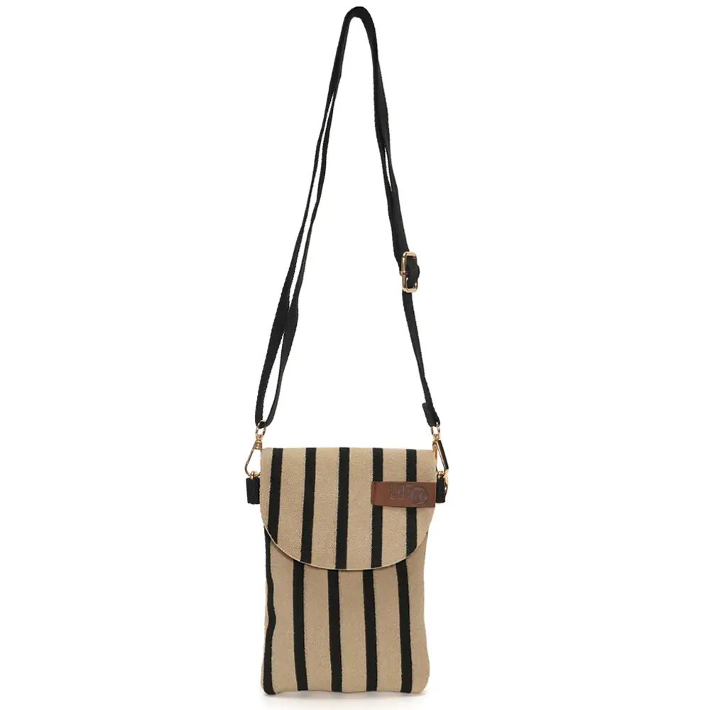 LOT83 Handytasche HANNA 06, Frottee,  Streifen Schwarz-beige, ca. 10 x 19 cm