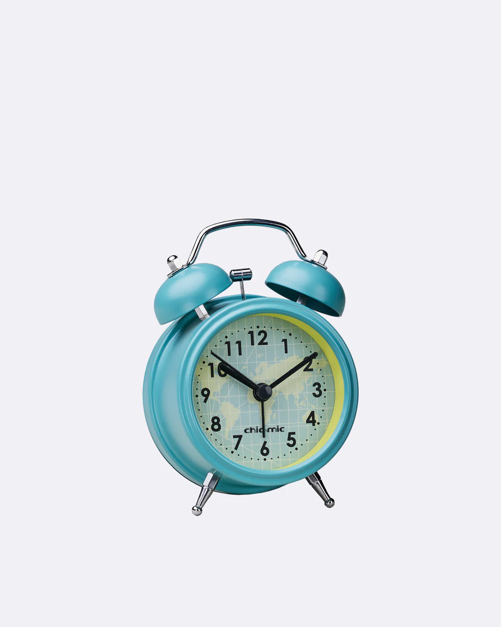 Wecker Retro, Türkisblau, mit Licht & Glockenalarm, alarm clock traveller mit Landkarte, Uhr