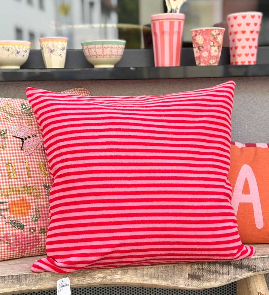 Frottee Kissenhülle Streifen Rot/Pink, ca. 50 x 50 cm ...Wir lieben Frottee!   