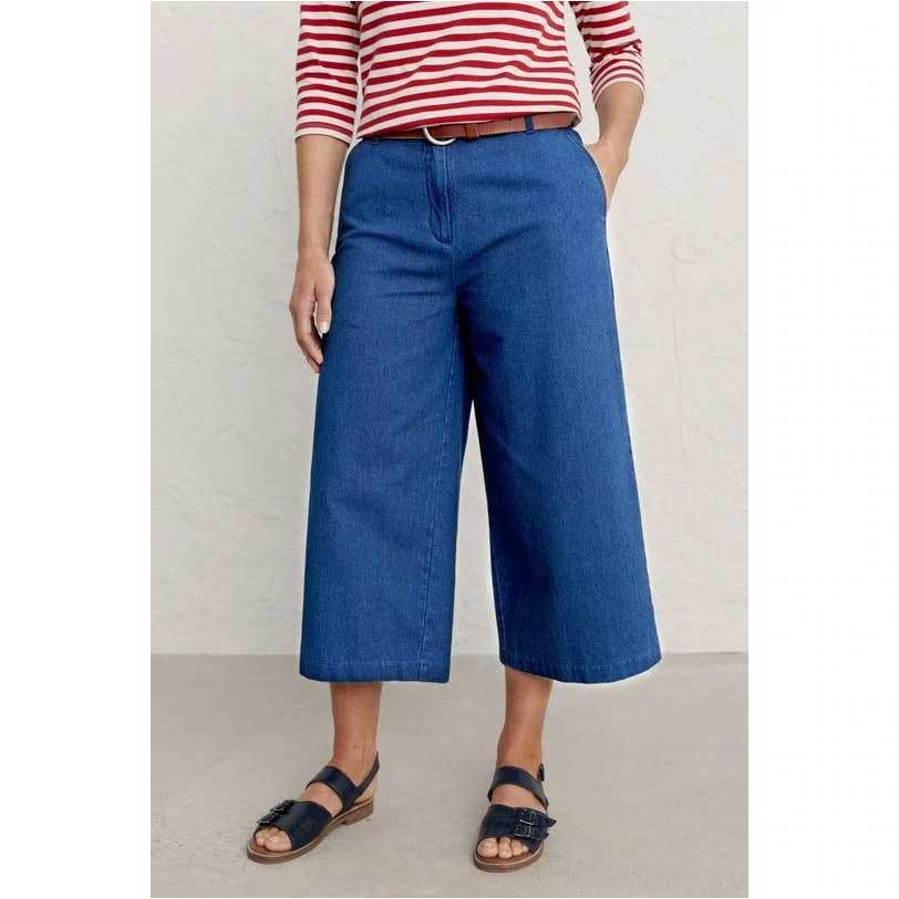 Seasalt Granite House Culottes in Mid Indigo Wash, Jeansstoff, Hose