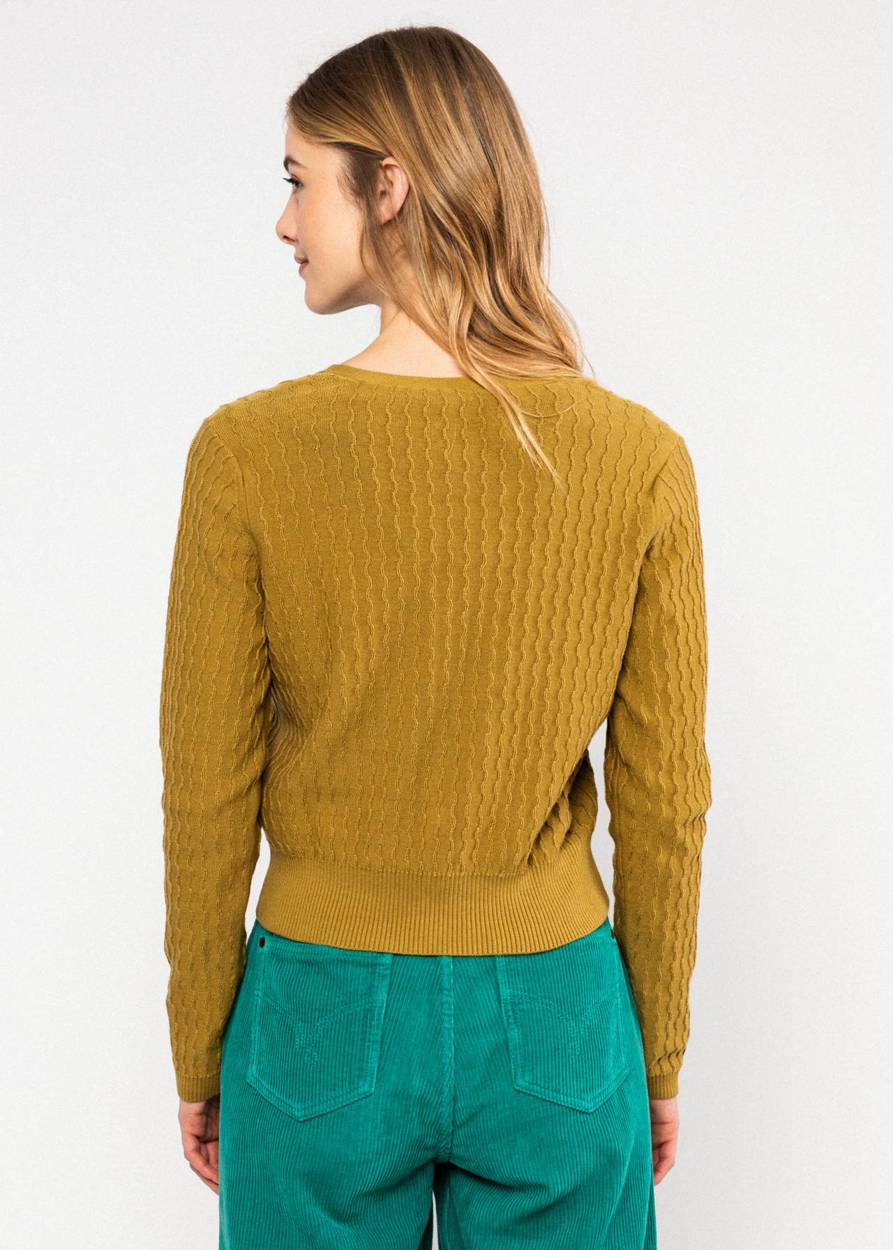 Blutsgeschwister Cardigan Save the World, folklore light yellow