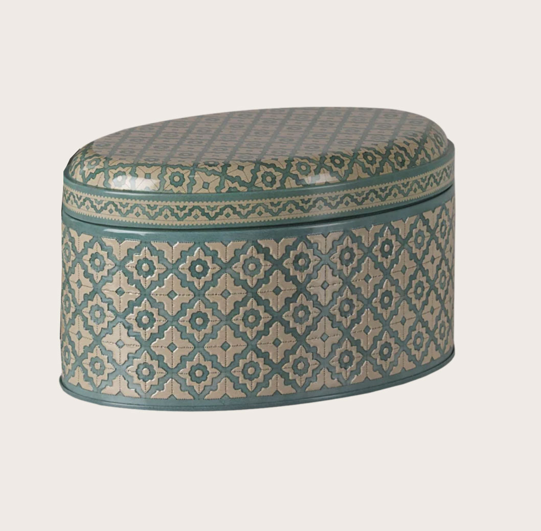Maileg Metalldose Oval Ornament Blau, ca.