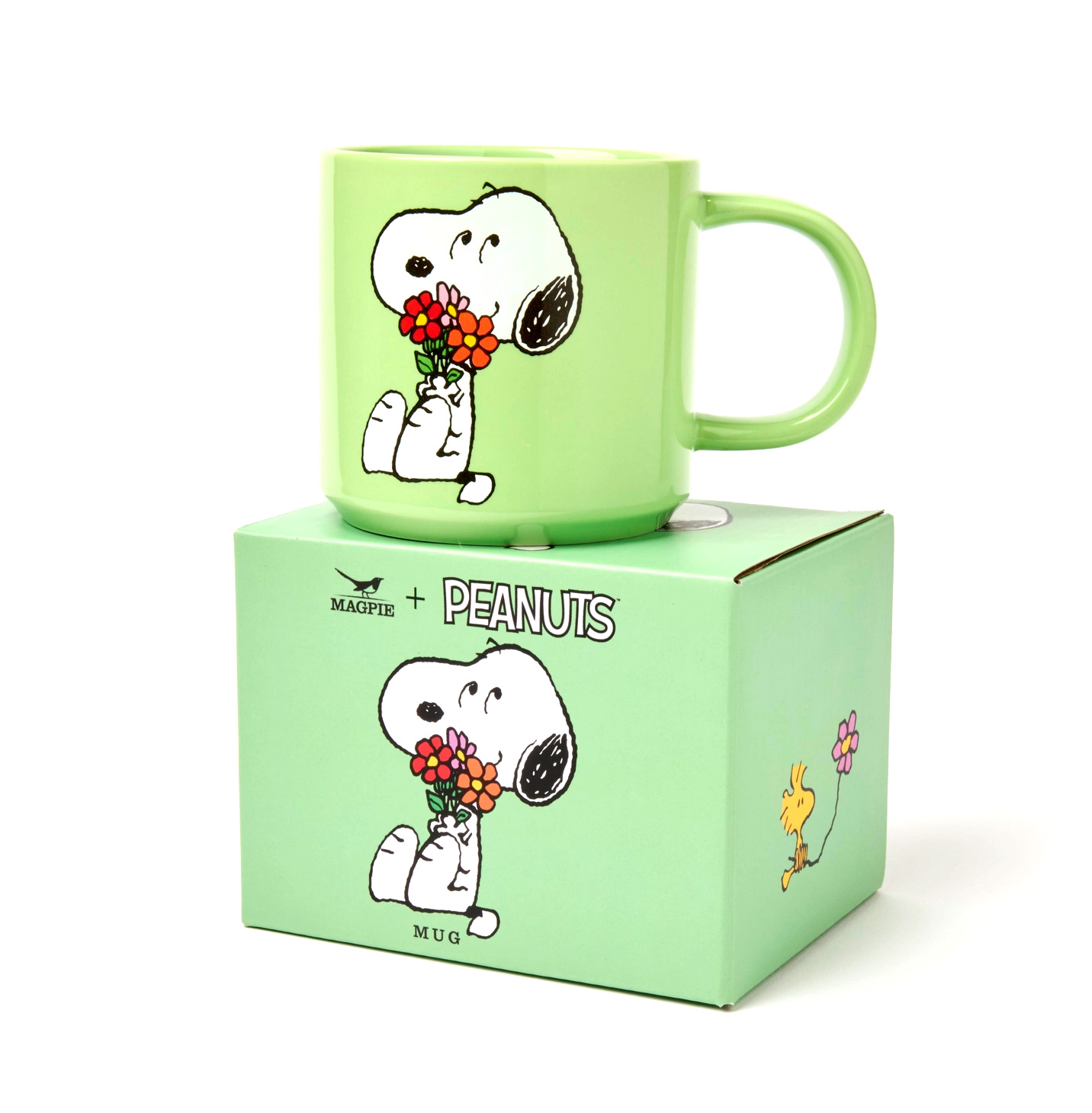 The Peanuts Becher "POSY", Snoopy & Woodstock with Flowers Tasse, ca. 330 ml  , Grün