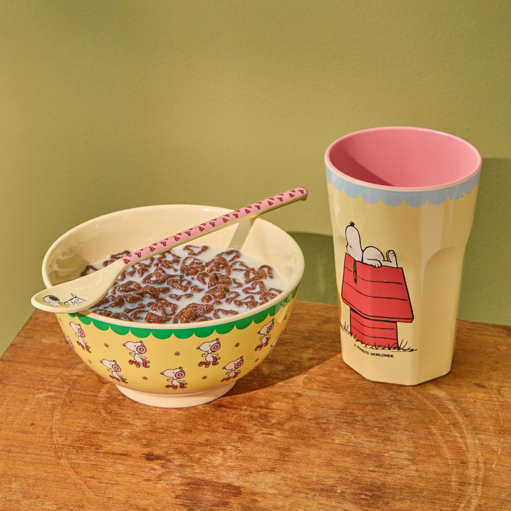 Rice Melamin Latte-Löffel Snoopy , ca. 3 x 22,5 cm, hellblau mit Noten