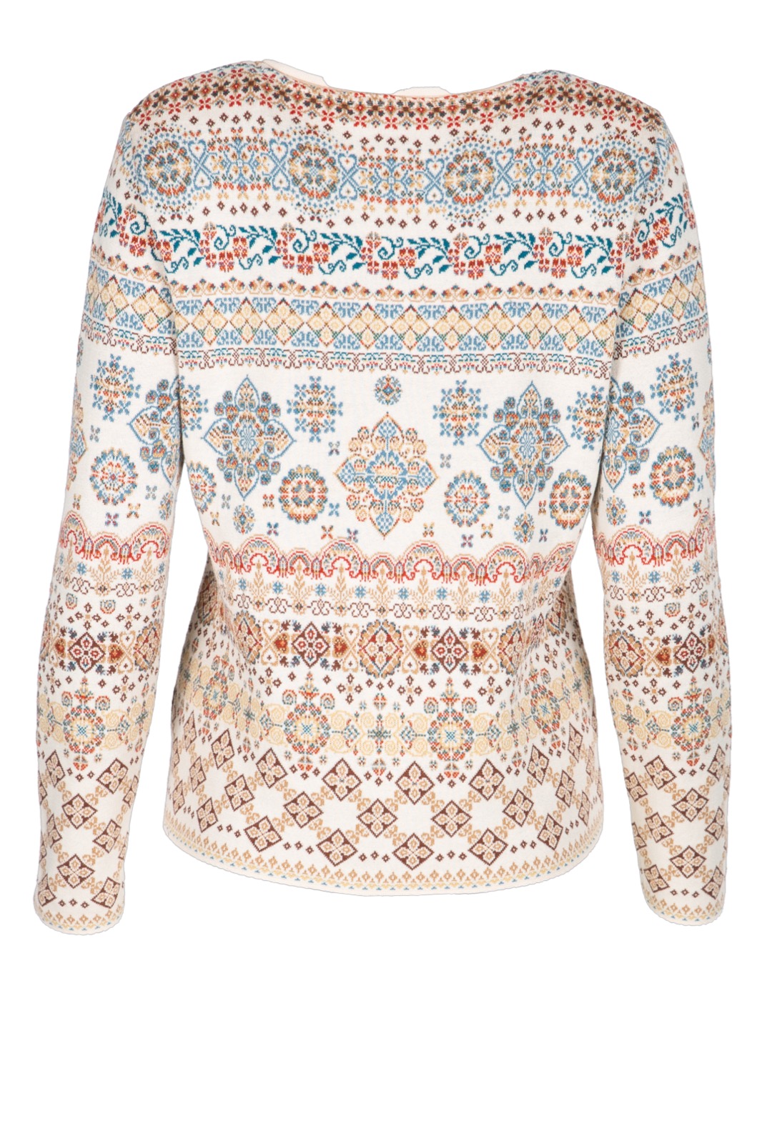 DUNQUE Jacquard-Pullover "ANJA" Rundhals GOTS , Farbe natur-bunt, 100 % Bio-Baumwolle, Made in Germany