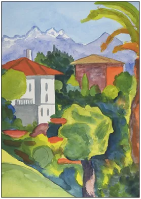 Postkarte  "Rotes und weißes Haus/ Red and white house, 1928" von Hermann Hesse  