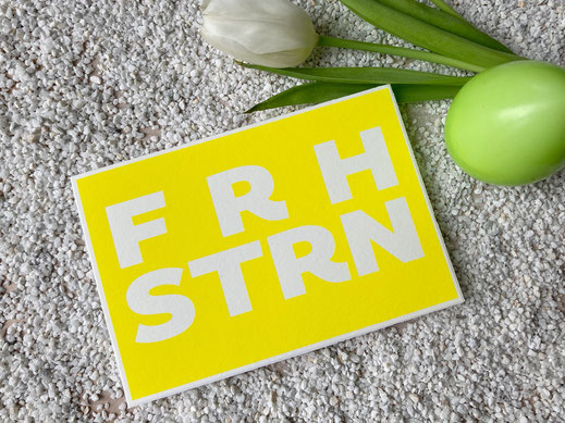 Doppelkarte „FRH STRN“, gelb/weiß, Frohe Ostern | Osterkarte