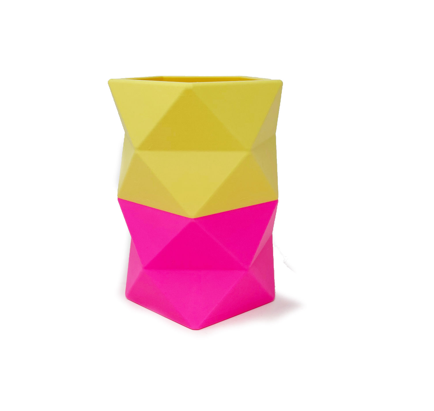 Origami Vase M Neon Pink - Pastel Yellow, ca. 10 x 15 cm, Bio-Kunststoff  