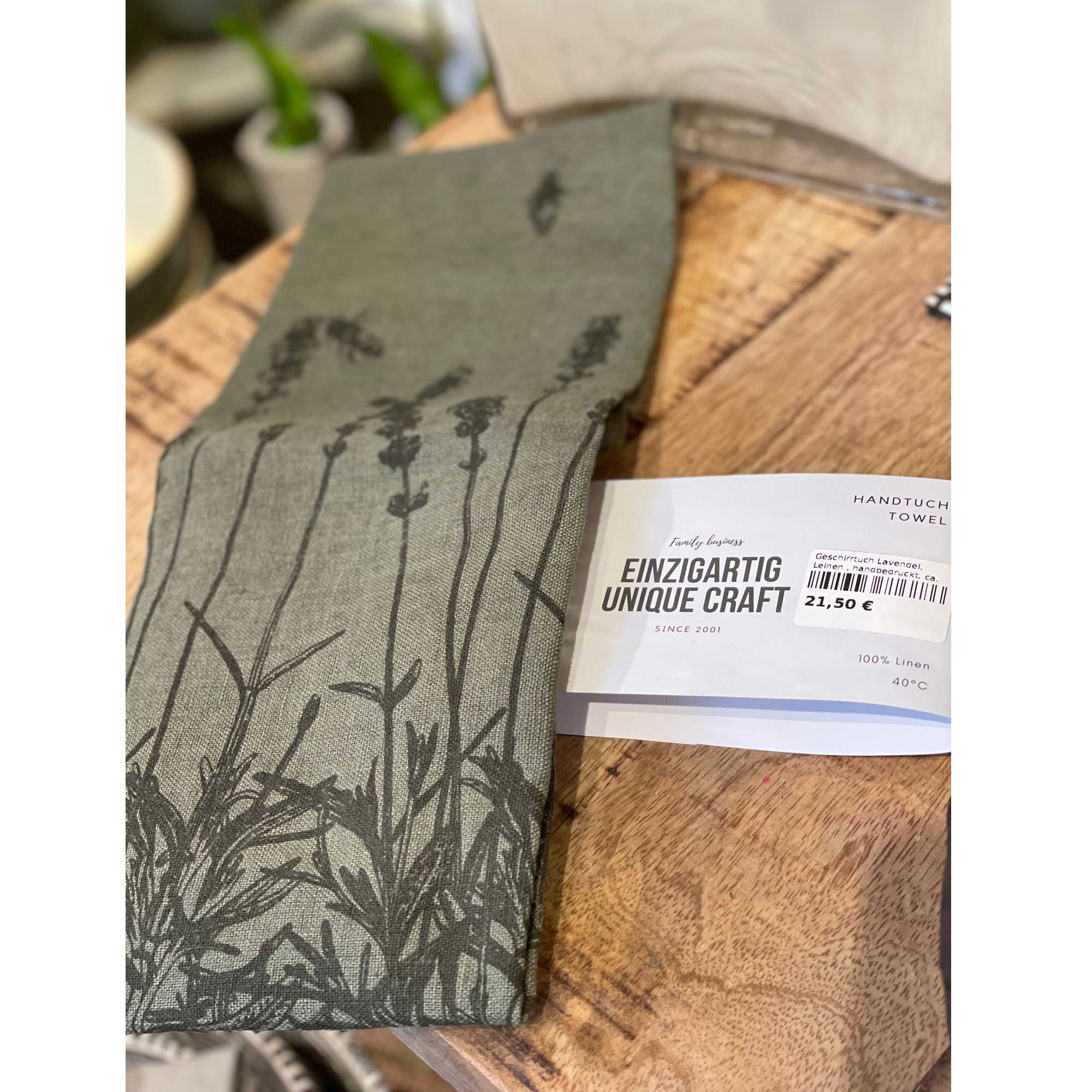 Geschirrtuch Lavendel, Leinen , handbedruckt, ca.50x70cm, olivine von Dorothee Lehnen     