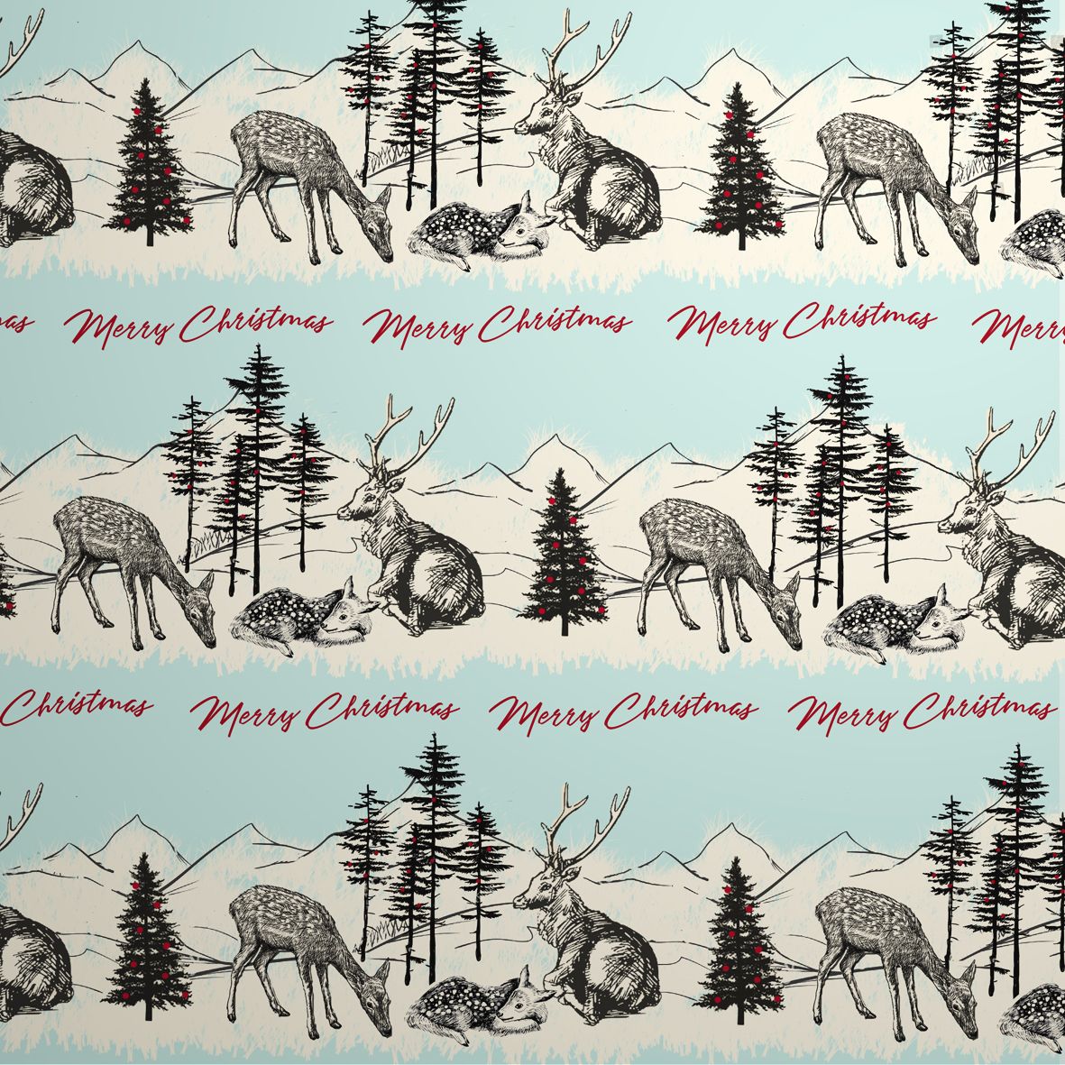 Geschenkpapier Wild Winter Deer Scene, ca. 50 x 70 cm , Retro
