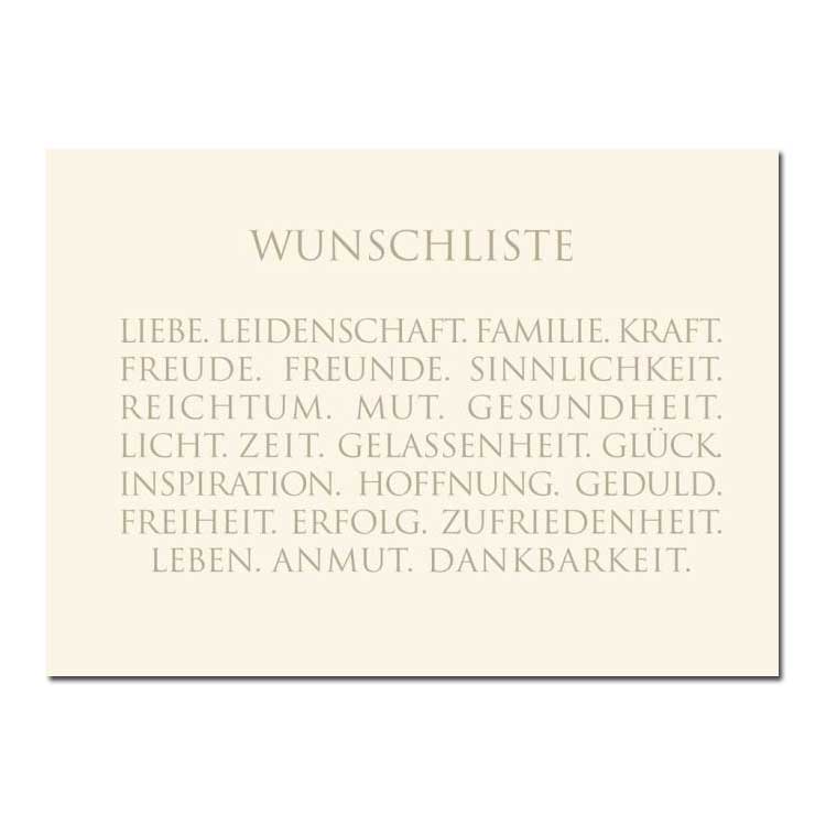 Wunderwort Postkarte "WUNSCHLISTE… Liebe. Leidenschaft. Familie. Kraft…"