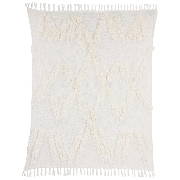HKliving White fringe throw ca. 125 x 180 cm , Weiße Fransendecke 