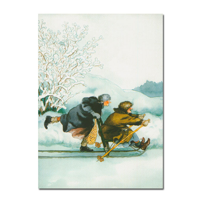 Postkarte Inge Löök "Frauen mit Schlitten  "  Löök Postkarte Winter