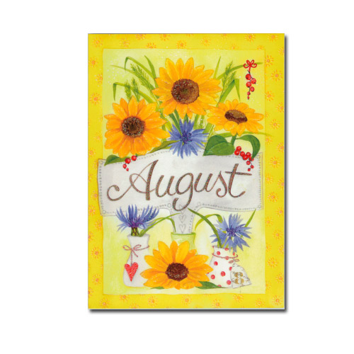  Postkarte August (Sonnenblumen, Strohblumen) , Monat