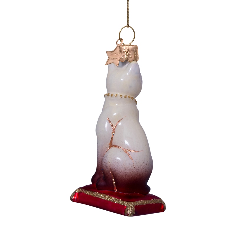 % Weihnachtskugel Siamkatze mit rotem Kissen, ca. 8,5 cm, Glas, von Vondels 
