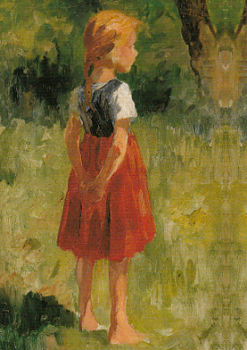 Postkarte Thomas Herbst "Mädchen in rotem Rock, um 1897"  Kunst 