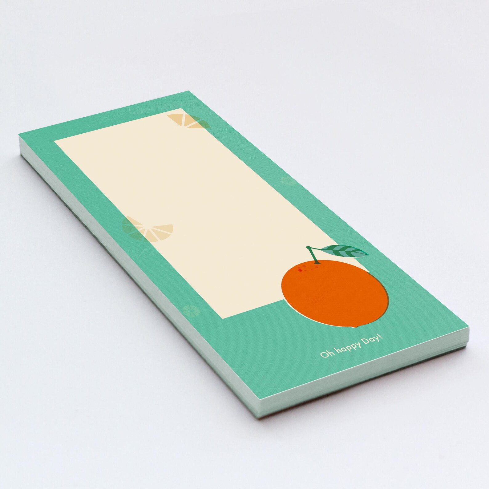 Notizblock Orange „Oh Happy Day!“ DIN lang | 50 Blatt Recyclingpapier von Monimari