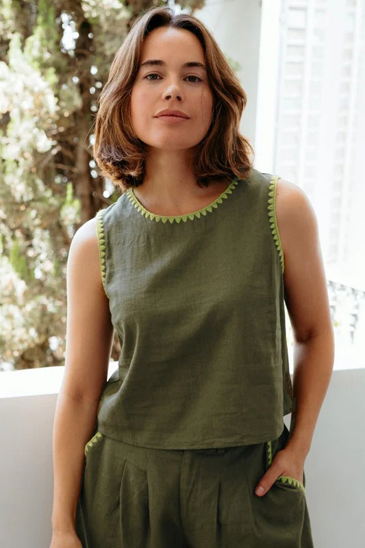 Sugarhill Brighton Senna Top - Olive, Decorative Stitch von sugarhill BRIGHTON