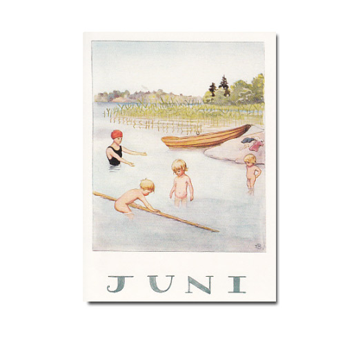 Postkarte -Juni (Badende Kinder) , Monat