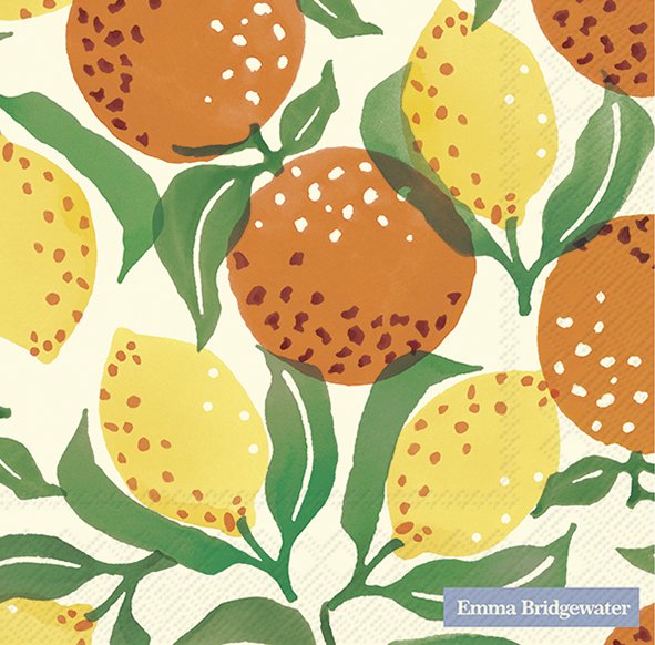 Papierservietten ORANGES AND LEMONS cream , von Emma Bridgewater  , 33  x 33 cm, Lunchservietten von IHR  