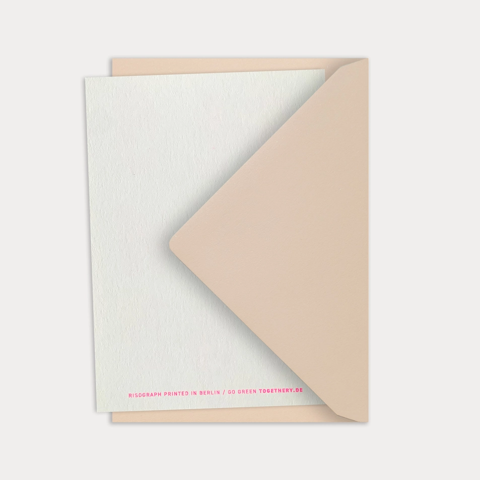 Feingeladen Doppelkarte Champagner mit Blume, mit Umschlag , Neon Pink, RISO handgedruckt 
