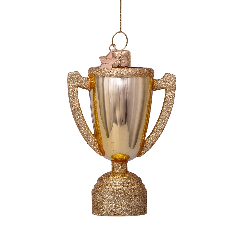 Weihnachtsanhänger goldener Siegerpokal , Glas , H ca.9cm, Pokal, Gewinn