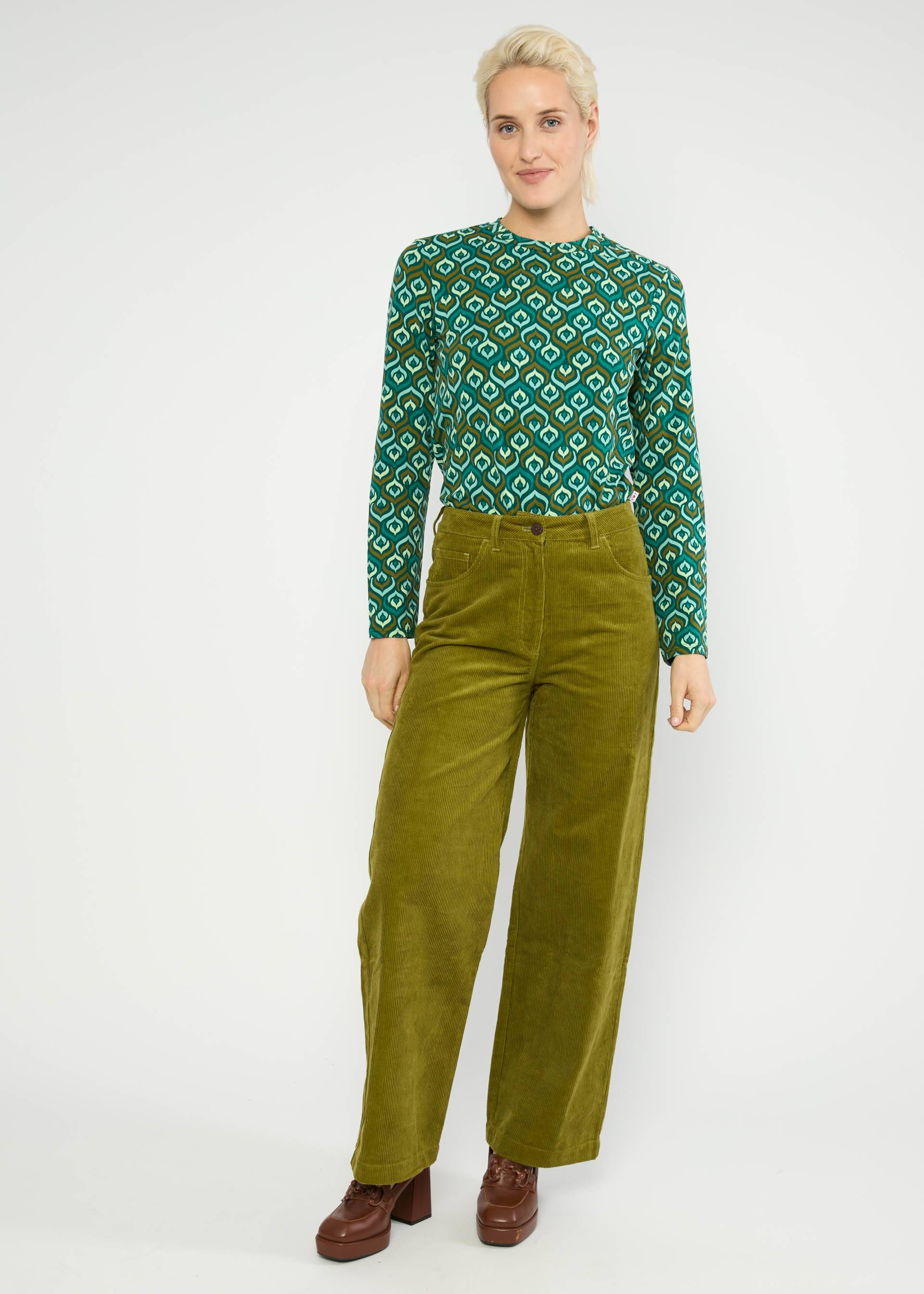 % Blutsgeschwister Hose High Waist Marlotte , Feincord, Farbe dense forest khaki