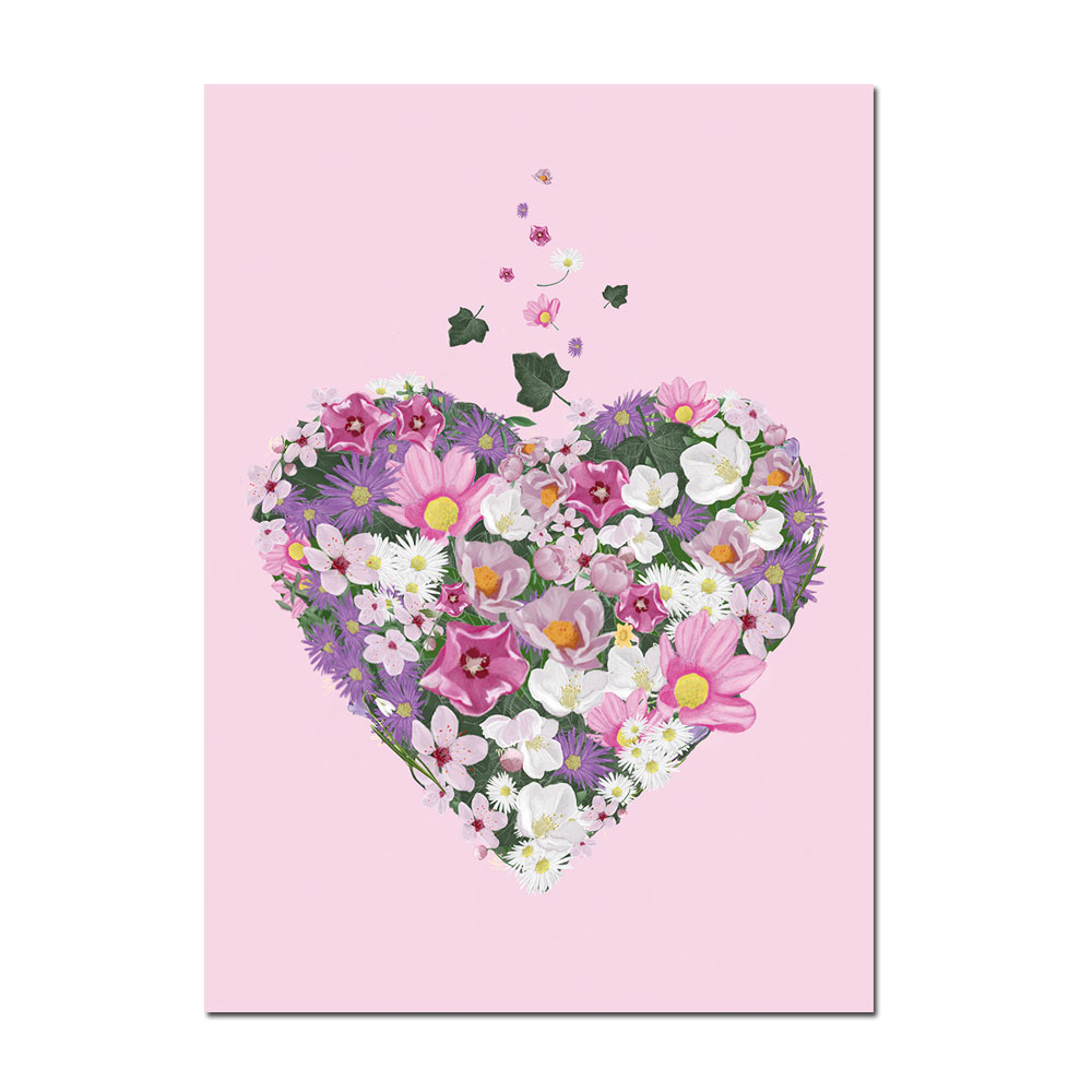 Postkarte Blumenherz - rosa von m-illu 