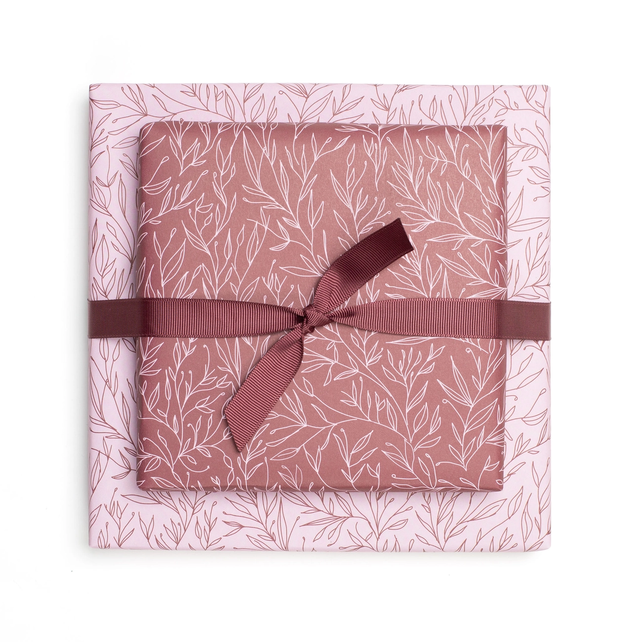 Geschenkpapier Pflanzen - Bordeauxrot und Rosa, zweiseitiges Recyclingpapier ca. 67 x 48 cm , beidseitig bedruckt
