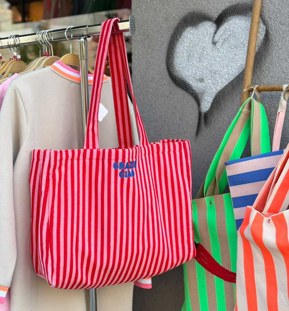 % Frottee Shopper Streifen Rot/Pink, Badetasche , GRAZIE CIAO