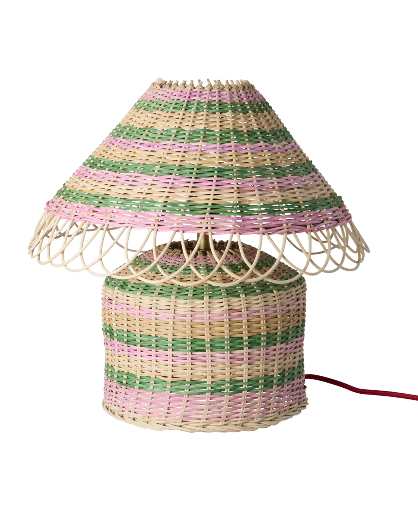 Rattan Tischlampe - Pink, rosa Streife, niedrig,  Höhe ca. 50 cm, Rattan Table Lamp in Pinkish Stripes - E27 Socket and 2-pin Plug - Low