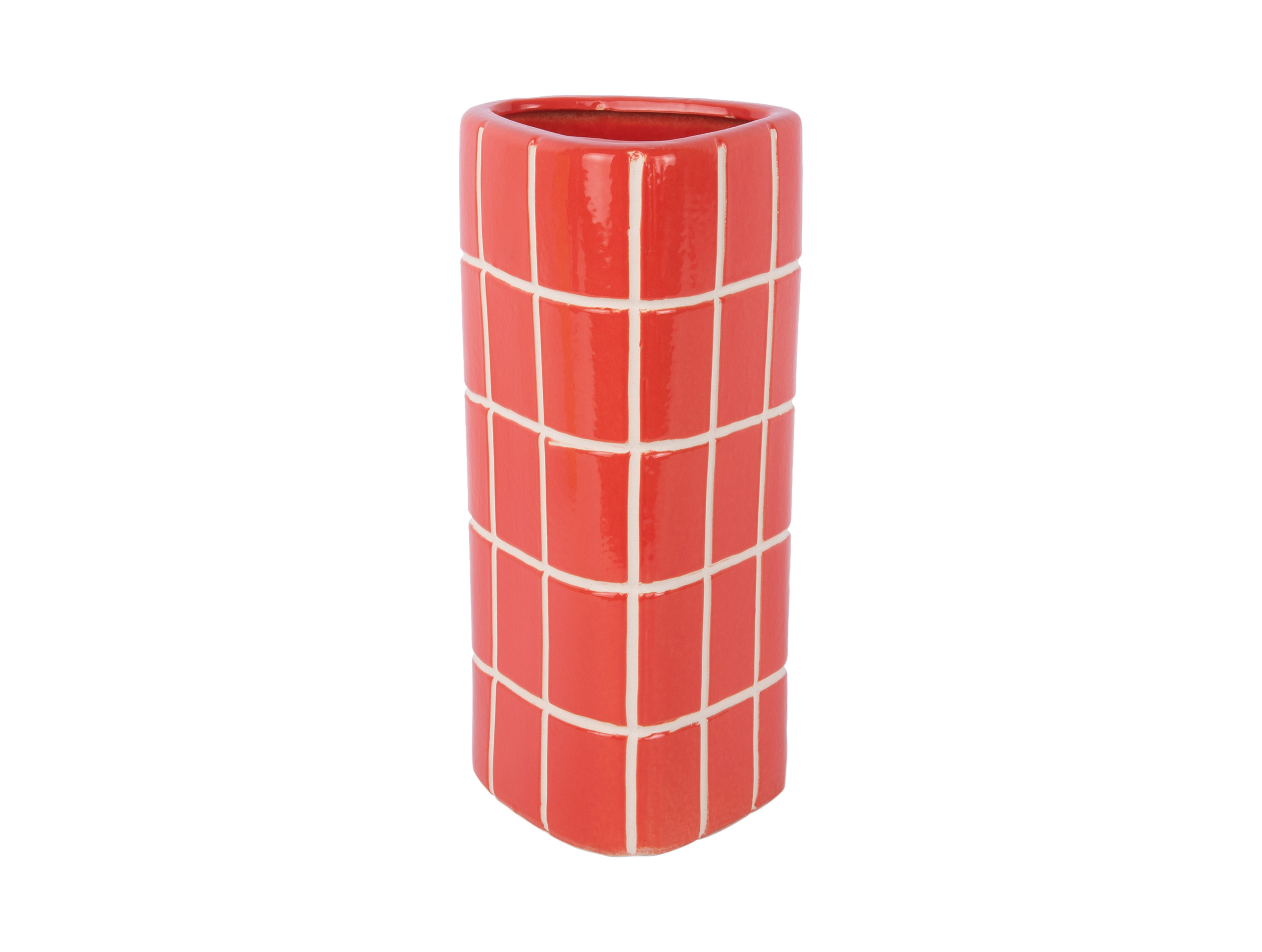 Vase Retro Fliesen Rot, Retro Tiles Triangular Medium Höhe 26 cm, D.11,5 cm  