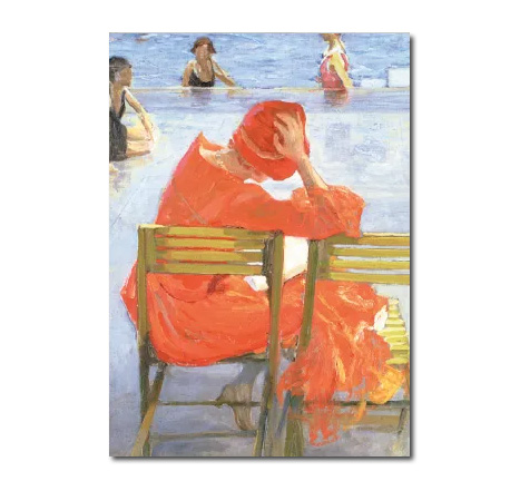 Postkarte John Lavery "Lesendes Mädchen im roten Kleid, 1887"  Kunst 