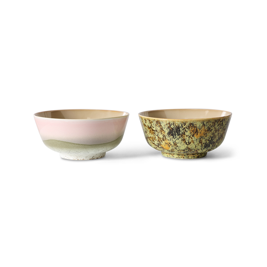 HKliving 70's ceramics: ramen bowls, ASCEND, grün, Siebziger Jahre Geschirr, Keramik pro Stück  