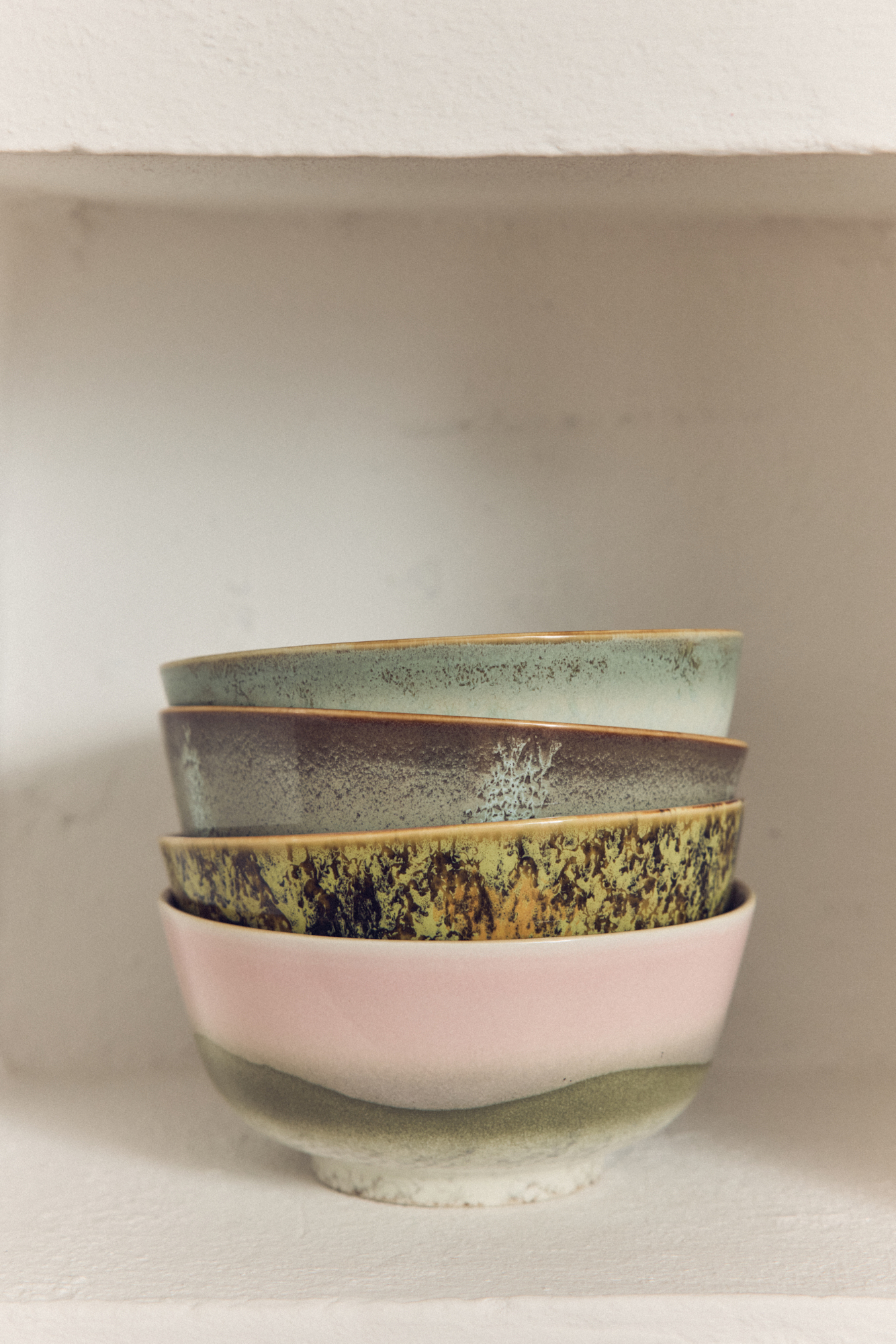 HKliving 70's ceramics: ramen bowls, ASCEND, grün, Siebziger Jahre Geschirr, Keramik pro Stück  