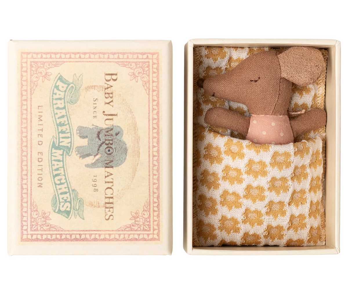 Maileg Schläfrige Babymaus in Matchbox - Rose