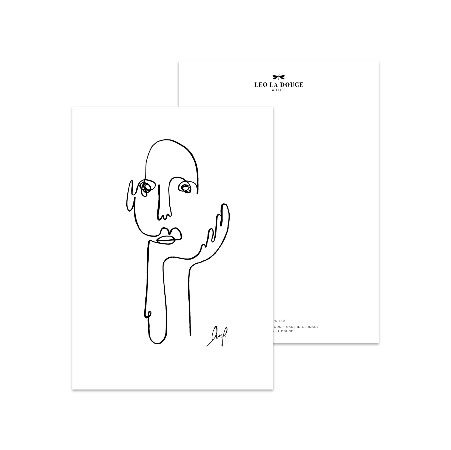 Leo la Douce Postkarte – THE THINKER von Leo la Douce, Gesicht weiß