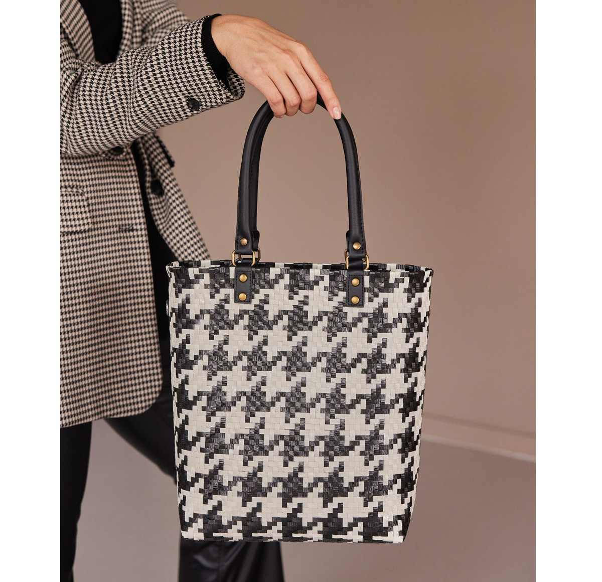 Handed By Mayfair Shopper,  mit PU Tasche Griffe, XS, Farbe: black-creme, Hahnentritt